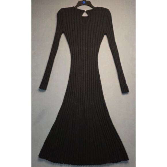 Quince Mongolian Cashmere Black Dress Womens Small Wide Rib Midi Stretch Scoop - Picture 12 of 13